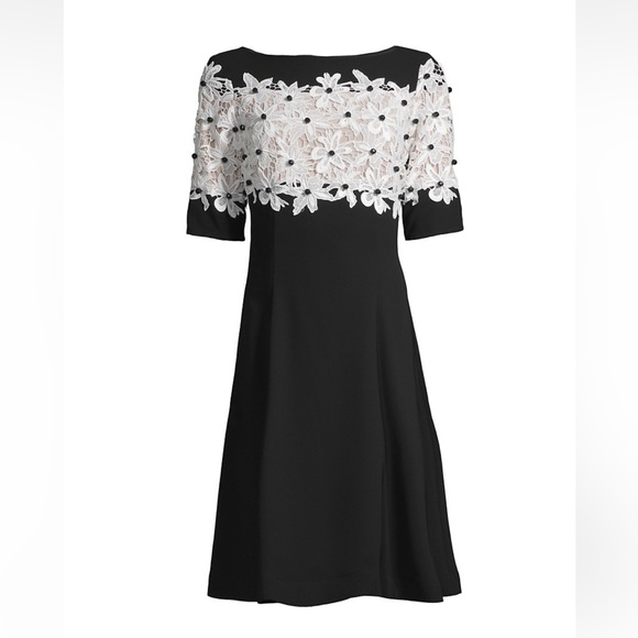 SHANI Dresses & Skirts - Shani Lace Fit & Flare Crepe A-Line Dress